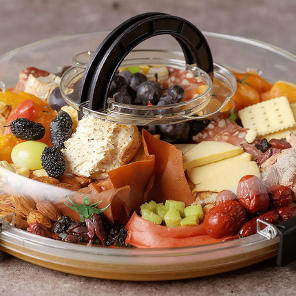 Eetblad - Bamboo plate with clear lid - Dried fruit plate - Rice picnic - Portable - Deli container - Meat- Wood eco-friendly- and fruit bowl - Housewarming gift for a new home.