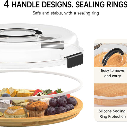 Eetblad - Bamboo plate with clear lid - Dried fruit plate - Rice picnic - Portable - Deli container - Meat- Wood eco-friendly- and fruit bowl - Housewarming gift for a new home.