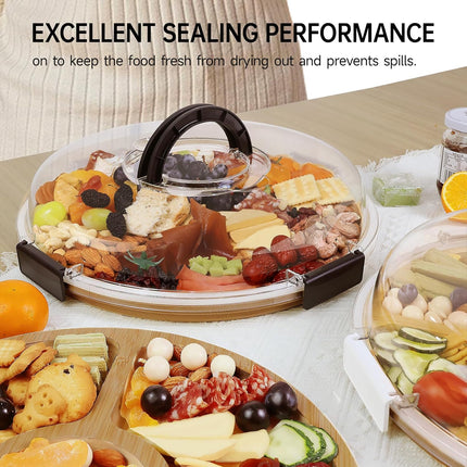Eetblad - Bamboo plate with clear lid - Dried fruit plate - Rice picnic - Portable - Deli container - Meat- Wood eco-friendly- and fruit bowl - Housewarming gift for a new home.
