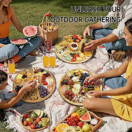 Eetblad - Bamboo plate with clear lid - Dried fruit plate - Rice picnic - Portable - Deli container - Meat- Wood eco-friendly- and fruit bowl - Housewarming gift for a new home.
