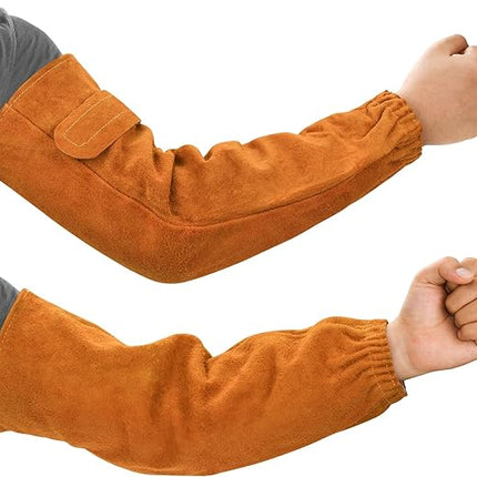 Cowhide arm protector with Velcro - Leather welding sleeve - Real cowhide arm protector - Welding sleeve - Suitable for welding work - Unisex - Heat resistant and flame retardant - Arm protection.