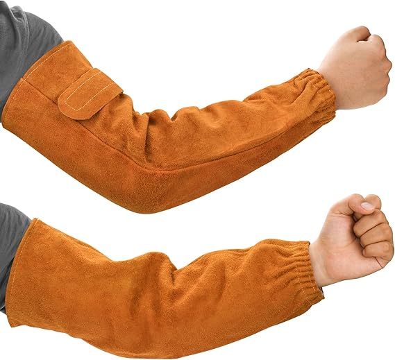 Cowhide arm protector with Velcro - Leather welding sleeve - Real cowhide arm protector - Welding sleeve - Suitable for welding work - Unisex - Heat resistant and flame retardant - Arm protection.