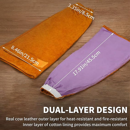 Cowhide arm protector with Velcro - Leather welding sleeve - Real cowhide arm protector - Welding sleeve - Suitable for welding work - Unisex - Heat resistant and flame retardant - Arm protection.