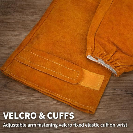 Cowhide arm protector with Velcro - Leather welding sleeve - Real cowhide arm protector - Welding sleeve - Suitable for welding work - Unisex - Heat resistant and flame retardant - Arm protection.