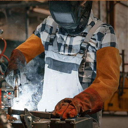 Cowhide arm protector with Velcro - Leather welding sleeve - Real cowhide arm protector - Welding sleeve - Suitable for welding work - Unisex - Heat resistant and flame retardant - Arm protection.