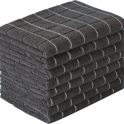 Theedoeken - Microfiber Tea Towels - Ultra Soft - Super Absorbent - Lint Free - Kitchen Towels - Pack of 8 (Black Check Pattern) - 26 x 18 inches.