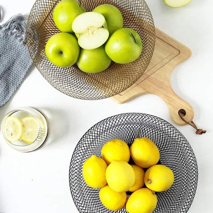 Fruit bowl - Mesh fruit bowl - Decorative fruit basket - Metal - Candy bowl - Suitable for kitchen, countertop, dining table, office - 10 inch (black).