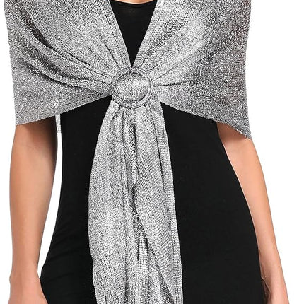 Ladies' scarf - shimmering metallic scarf - fringed scarf - suitable for evening parties, weddings, sea, beaches - with clip.