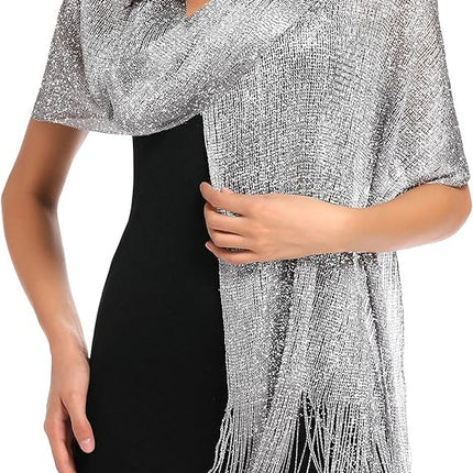 Ladies' scarf - shimmering metallic scarf - fringed scarf - suitable for evening parties, weddings, sea, beaches - with clip.