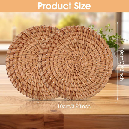 Coasters - Set of 2 - Naturally Woven Coasters - Rattan Coasters - 3.93 inches - Round Reed Coasters - Eco-Friendly Coasters - Boho Coasters - Coffee Table - Housewarming Gift - Hot Drinks - Home Decor.