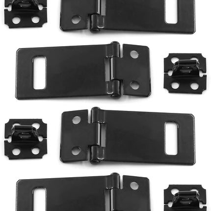 Biaungdo 2 Inch Padlock Hasp, 4 Pcs Door Slide Latch Lock Security Door Clasp Black Painted Iron Gate Bolt Lock Hasp with Screws for Door Gate, Home, Garden, Yard(Black).