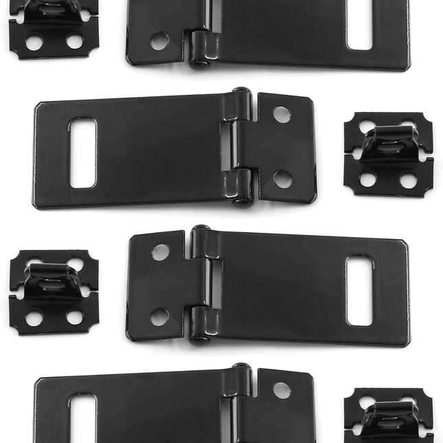 Biaungdo 2 Inch Padlock Hasp, 4 Pcs Door Slide Latch Lock Security Door Clasp Black Painted Iron Gate Bolt Lock Hasp with Screws for Door Gate, Home, Garden, Yard(Black).