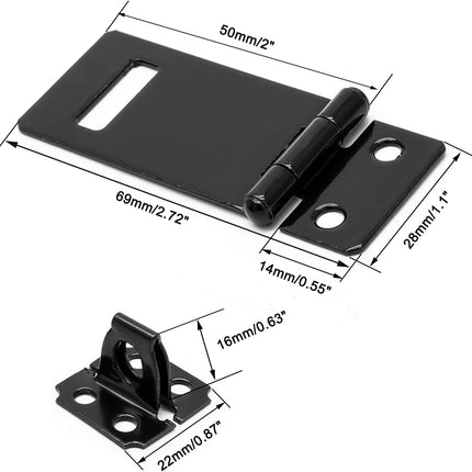 Biaungdo 2 Inch Padlock Hasp, 4 Pcs Door Slide Latch Lock Security Door Clasp Black Painted Iron Gate Bolt Lock Hasp with Screws for Door Gate, Home, Garden, Yard(Black).