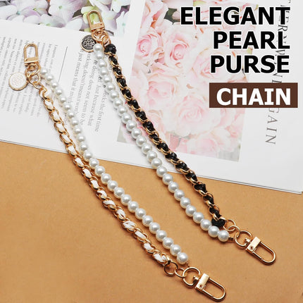 Biaungdo 2 Pcs Pearl Purse Extender Chain, Luxury Black and Gold Handbag Straps Replacement, Metal Purse Strap Extender Short Purse Handles Clutches Handles for DIY Crafts Bags.
