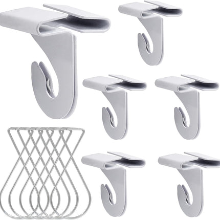 Biaungdo 6 Pairs Drop Ceiling Hooks for Hanging, Heavy Duty Ceiling Hanger, Metal T-Bar Hooks, Suspended Ceiling Tile Hook Drop Ceiling Clips for Home Grid Office Decorations Hanging Plants(White).