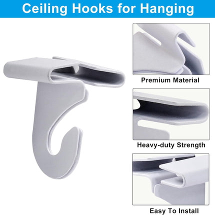 Biaungdo 6 Pairs Drop Ceiling Hooks for Hanging, Heavy Duty Ceiling Hanger, Metal T-Bar Hooks, Suspended Ceiling Tile Hook Drop Ceiling Clips for Home Grid Office Decorations Hanging Plants(White).