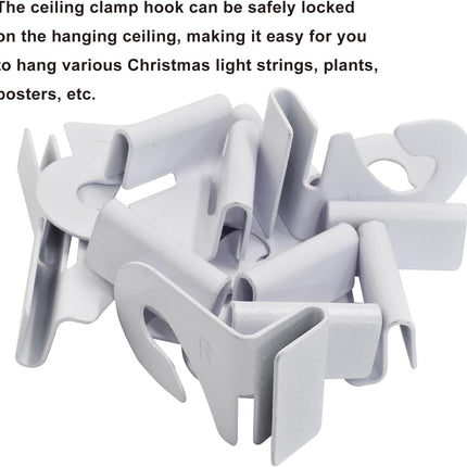 Biaungdo 6 Pairs Drop Ceiling Hooks for Hanging, Heavy Duty Ceiling Hanger, Metal T-Bar Hooks, Suspended Ceiling Tile Hook Drop Ceiling Clips for Home Grid Office Decorations Hanging Plants(White).