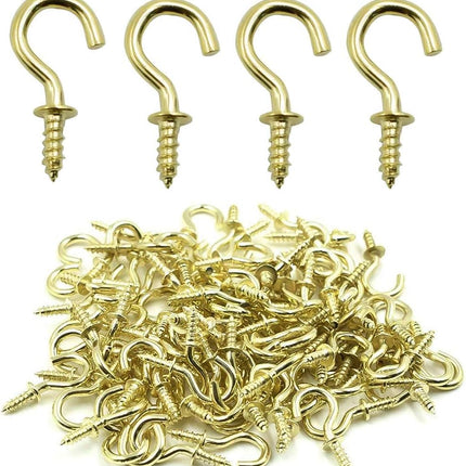 Biaungdo 200 Pcs 1/2" Gold Ceiling Hooks: Metal, Rust Resistant, 200 Mini Screw Hooks for Hanging Lightweight Items.