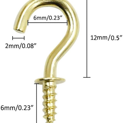 Biaungdo 200 Pcs 1/2" Gold Ceiling Hooks: Metal, Rust Resistant, 200 Mini Screw Hooks for Hanging Lightweight Items.