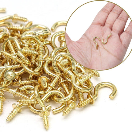 Biaungdo 200 Pcs 1/2" Gold Ceiling Hooks: Metal, Rust Resistant, 200 Mini Screw Hooks for Hanging Lightweight Items.