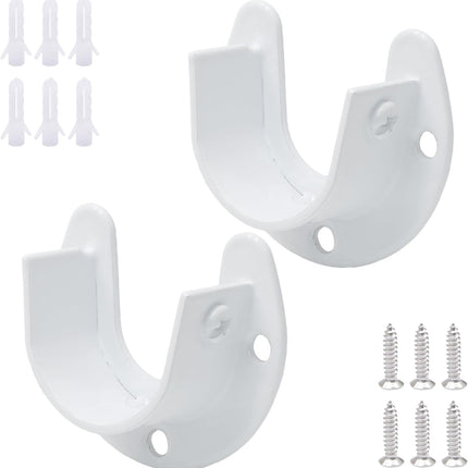 Biaungdo 1-1/4 Inch Stainless Steel Closet Rod End Supports, 2 Pcs White Heavy Duty Wardrobe Rod Brackets Closet Pole Sockets Flange Rod Holder, U-Shaped.