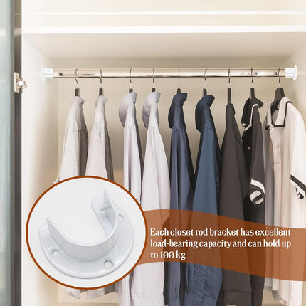 Biaungdo 1-1/4 Inch Stainless Steel Closet Rod End Supports, 2 Pcs White Heavy Duty Wardrobe Rod Brackets Closet Pole Sockets Flange Rod Holder, U-Shaped.