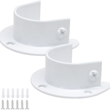 Biaungdo 1-1/4 Inch Stainless Steel Closet Rod End Supports, 2 Pcs White Heavy Duty Wardrobe Rod Brackets Closet Pole Sockets Flange Rod Holder, U-Shaped.