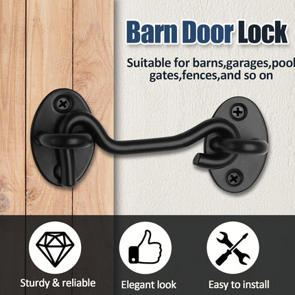 Biaungdo Heavy Duty Hook and Eye Latch, 3 Inch Black Privacy Hook Barn Door Lock Easy Lock, Stainless Steel Gate Latch for Doors/Windows/Sheds/Gates/Fences/Closets/Cabinets, 1 Pack.