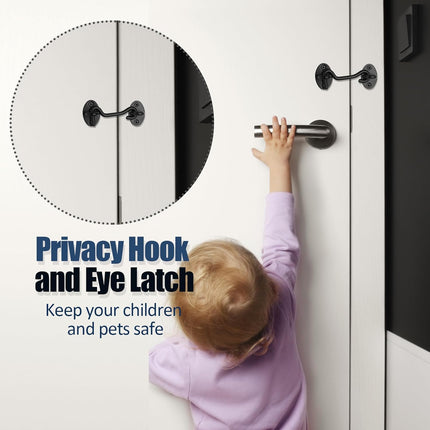 Biaungdo Heavy Duty Hook and Eye Latch, 3 Inch Black Privacy Hook Barn Door Lock Easy Lock, Stainless Steel Gate Latch for Doors/Windows/Sheds/Gates/Fences/Closets/Cabinets, 1 Pack.