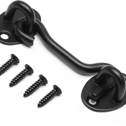Biaungdo Heavy Duty Hook and Eye Latch, 3 Inch Black Privacy Hook Barn Door Lock Easy Lock, Stainless Steel Gate Latch for Doors/Windows/Sheds/Gates/Fences/Closets/Cabinets, 1 Pack.