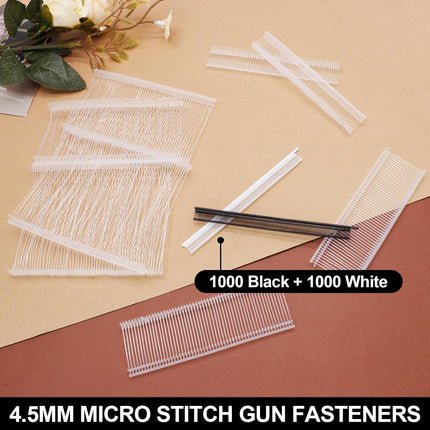 Biaungdo 2000 Pcs Mini Stitch Gun Fasteners Kit, 4.5 mm/0.18 inch Tiny Tagging Fasteners, Extra Fine Smallest Plastic Fastener for Micro Stitch Guns (Black + White).