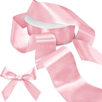 Biaungdo Light Pink Satin Ribbon 1-1/2 Inch, 60 Yards Silk Ribbon for Gift Wrapping, Silky Polyester Fabric for Crafts Wedding Flower Bouquet Party Bows Making Decoration.
