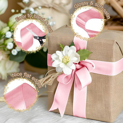 Biaungdo Light Pink Satin Ribbon 1-1/2 Inch, 60 Yards Silk Ribbon for Gift Wrapping, Silky Polyester Fabric for Crafts Wedding Flower Bouquet Party Bows Making Decoration.