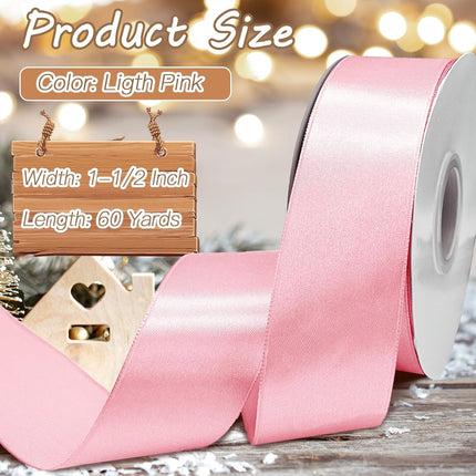 Biaungdo Light Pink Satin Ribbon 1-1/2 Inch, 60 Yards Silk Ribbon for Gift Wrapping, Silky Polyester Fabric for Crafts Wedding Flower Bouquet Party Bows Making Decoration.