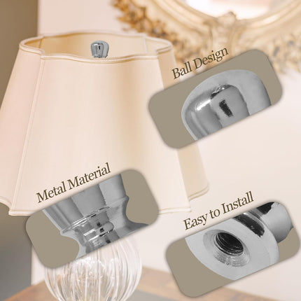 Biaungdo 2 Pcs Ball Lamp Finial Cap Knob, Silver Lamp Shade Screw Cap Top Lamps Decoration for Lamps Shade Holder, 1/4-27 Inch, Silver.