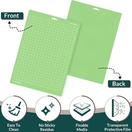 WISYOK 12x8.5 Inch Cutting Mats, 2-Pack Standard Grip Reusable Adhesive Mats for Crafts, Quilting, Sewing.