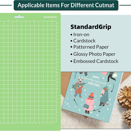 WISYOK 12x8.5 Inch Cutting Mats, 2-Pack Standard Grip Reusable Adhesive Mats for Crafts, Quilting, Sewing.