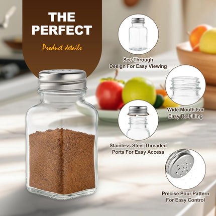 Salt and Pepper Shakers Set, Salt Shaker 2 Pcs,High Transparency Glass Stainless Steel Kitchen Tools Home Essential.