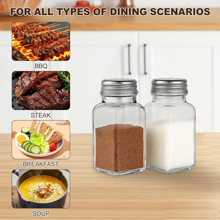 Salt and Pepper Shakers Set, Salt Shaker 2 Pcs,High Transparency Glass Stainless Steel Kitchen Tools Home Essential.