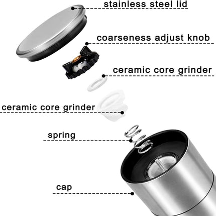 Salt Grinder Pepper Mill, and Set (Single Grinder).