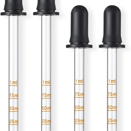 4 Pack, 1 mL Glass Eye Dropper with Measurement - Long & Short, Bent & Straight Tip Calibrated Glass Medicine Droppers, Accurate Dose Pipette Dropper for Essential Oils, Feeding, Ear, Lab, Health Care.