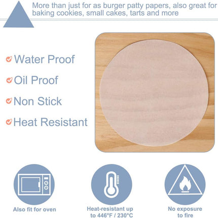 Hamburger Patty Paper Round 4.5 Inch, Set of 200, Non Stick Patty Paper Sheets for Burger Press, Patty Serperate and Cake Baking(5.5/6/7/8/9/10/12inch Available).