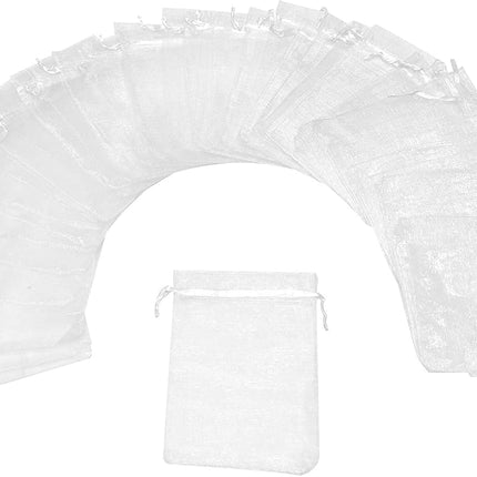 50Pcs White Organza Bags 3x4 Inch, Small Sheer Wedding Party Favor Bags with Drawstring, Mesh Jewelry Gift Bags Christmas Candy Pouches.