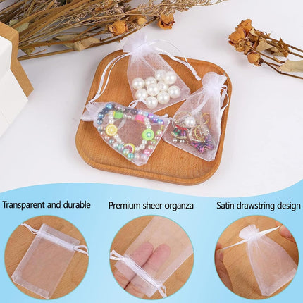 50Pcs White Organza Bags 3x4 Inch, Small Sheer Wedding Party Favor Bags with Drawstring, Mesh Jewelry Gift Bags Christmas Candy Pouches.