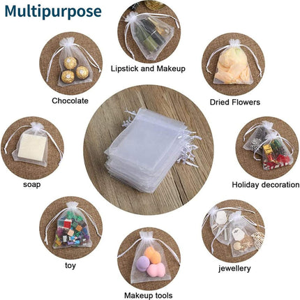 50Pcs White Organza Bags 3x4 Inch, Small Sheer Wedding Party Favor Bags with Drawstring, Mesh Jewelry Gift Bags Christmas Candy Pouches.