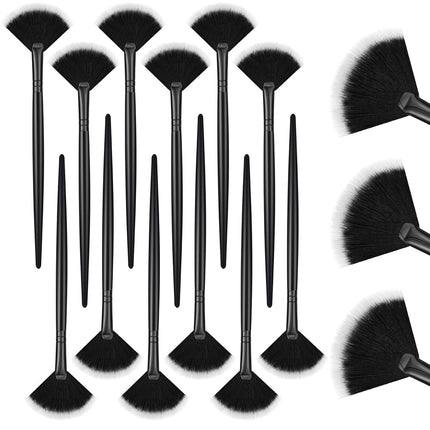12 Pcs Soft Facial Fan Brush Blush Makeup Brush Face Mask Acid Applicator Multi Use Cosmetic Tools for Peel Mask Makeup for Mud Cream(Black).