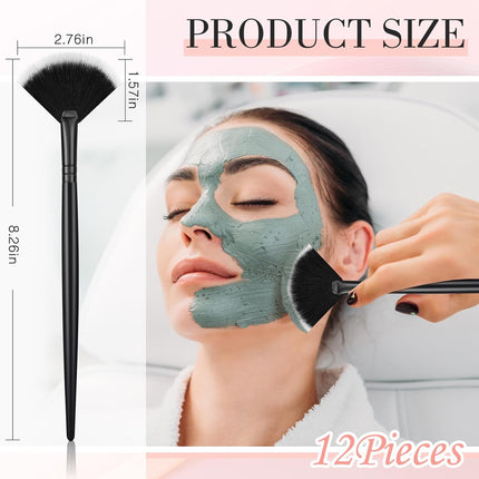 12 Pcs Soft Facial Fan Brush Blush Makeup Brush Face Mask Acid Applicator Multi Use Cosmetic Tools for Peel Mask Makeup for Mud Cream(Black).