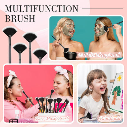 12 Pcs Soft Facial Fan Brush Blush Makeup Brush Face Mask Acid Applicator Multi Use Cosmetic Tools for Peel Mask Makeup for Mud Cream(Black).