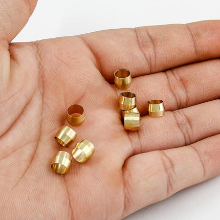 Biaungdo 50 Pcs Brass Compression Fitting, 1/4" Tube OD Compression Sleeves Ferrules Brass Compression Tube Fitting Assortment.