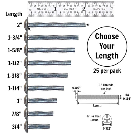 Cabinet Knob & Pull Machine Screws 25-pk (8-32 x 1-1/2") or Choose Your Length; Fasteners for Kitchen & Bathroom Drawer & Door Hardware.